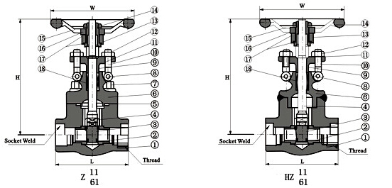 Z61H鍛鋼內螺紋閘閥結構圖